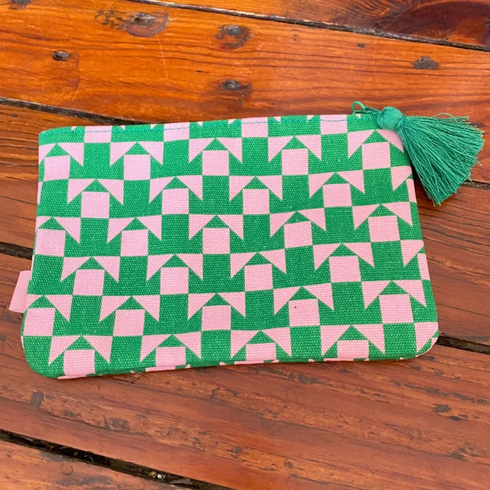 🧩 4/$20 Pink & Green Geometric Cosmetic Bag